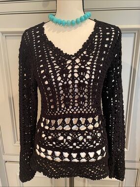 Joe Boxer Black Crochet Open Knit Top Sweater Swim Cover Up